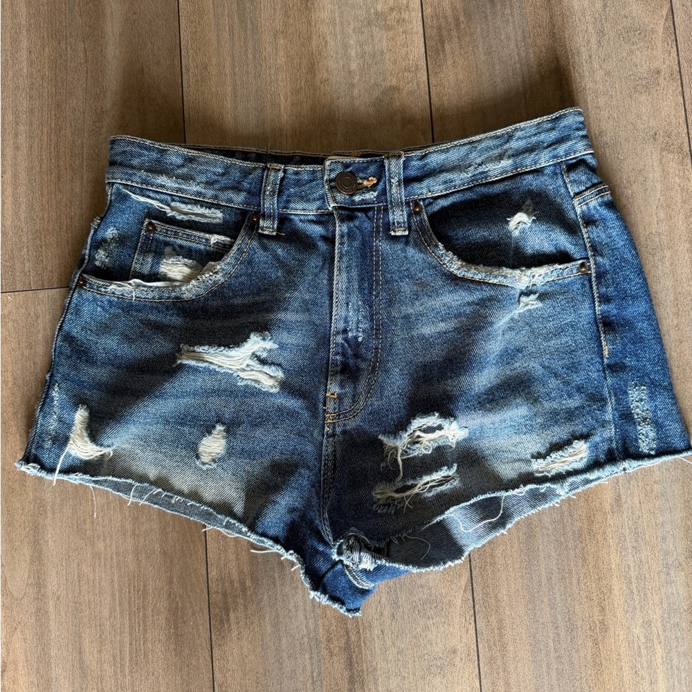 Zara Dark Blue Distressed Denim Cutoff Shorts